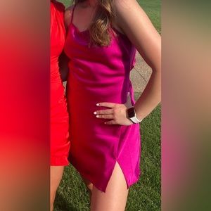 Magenta silk mini dress